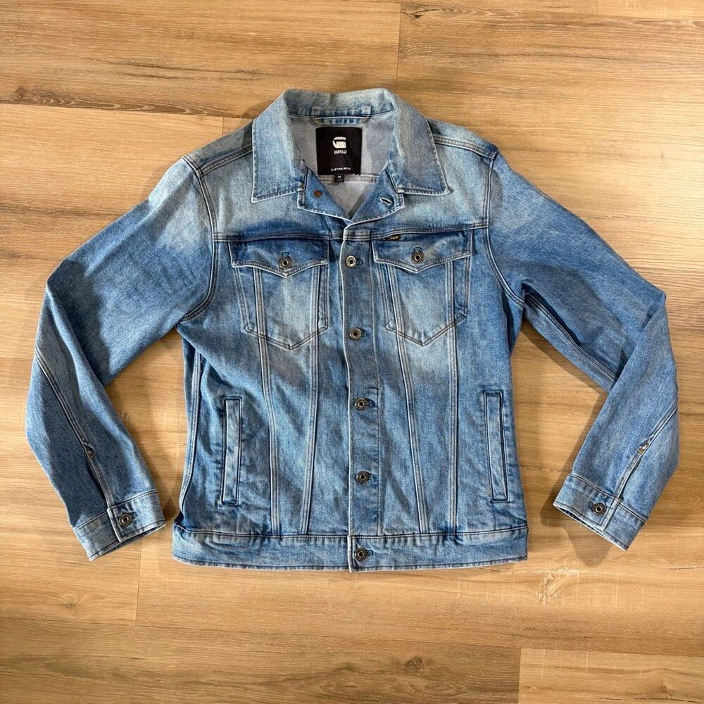 G Star Raw 3301 Slim Fit Denim Blue Jean Jacket Sz M Button Front Minimalist
